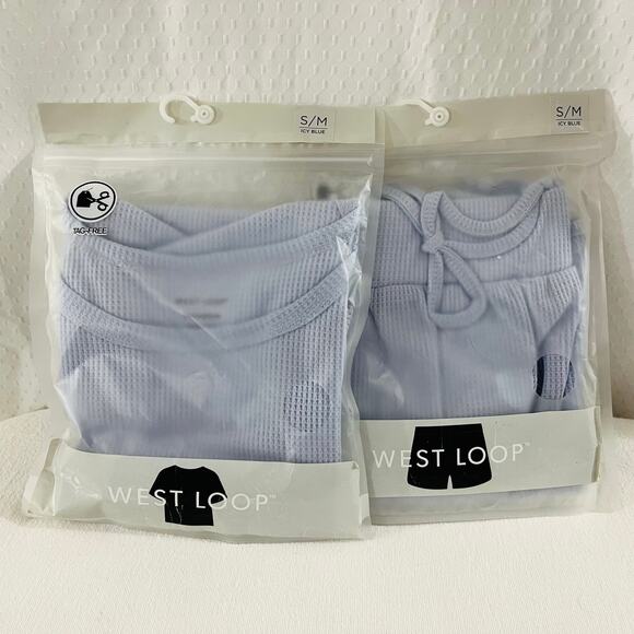 West Loop Icy Blue Lounge Shirt & Shorts Waffle Tag Free Women's PJs Size S/M - Picture 1 of 3